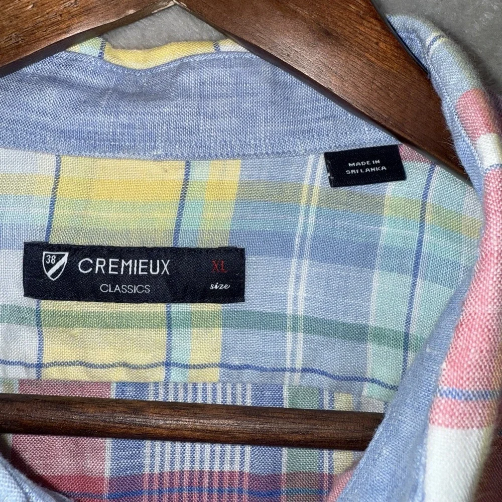 Cremieux Classics Men's‎ XL Rainbow Pastel Plaid Check ButtonUp Shirt 100% Linen